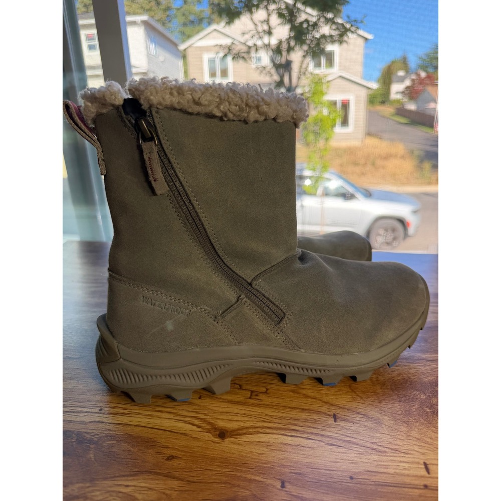 Merrell Icepack 2 Polar Zip Waterproof Winter Boots Olive Suede Faux Fur 10